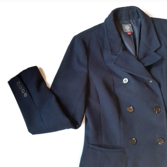 Vince Camuto deep Navy warm Cropped Double Breasted Preppy Peacoat Sz 8 - Picture 6 of 9